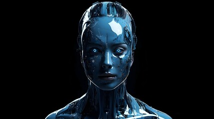 Cyborg on the black background. Learning Machines, Artificial Intellect, AI Innovation