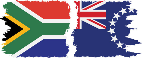 Cook Islands and South Africa grunge flags connection vector