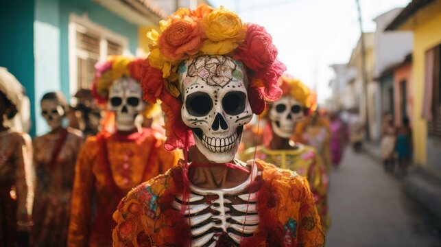 Colorful Revelry: Skeletons and Catrinas Bring Joy to the Streets