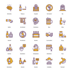 set of Alcoholism icons such as Alcoholism, addiction, recovery, sobriety, support, rehabilitation, health, wellness, intervention, treatment,