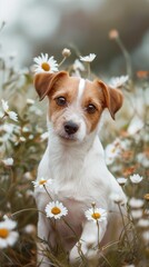 Carefree Jack Russell Terrier surrounded by daisies, emphasizing the necessity of protection against ticks and fleas.