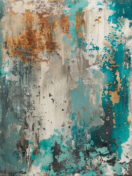 An abstract painting featuring swirls and layers of blue and brown colors blending together in a dynamic composition © pham