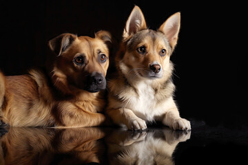 2 dogs in the studio, black background
