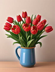 Bouquet of red and yellow tulips in a vase.