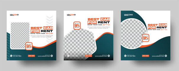 Set of car rent editable square Instagram banner template. or Car rental banner promotional Instagram post design  - obrazy, fototapety, plakaty