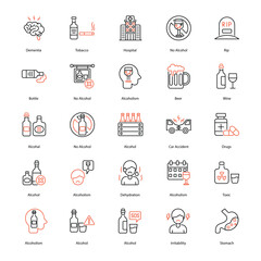 set of Alcoholism icons such as Alcoholism, addiction, recovery, sobriety, support, rehabilitation, health, wellness, intervention, treatment,