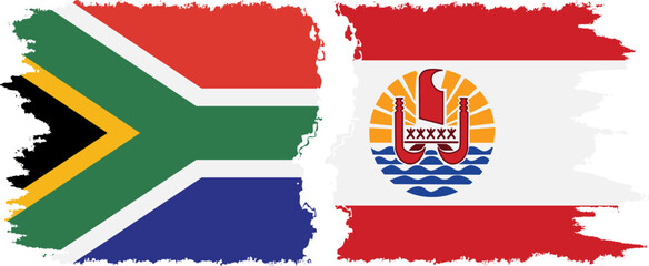 French Polynesia and South Africa grunge flags connection vector
