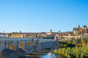 Obraz premium スペインのコルドバのローマ橋とメスキータの風景