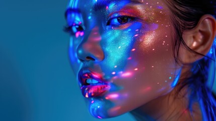 A beauty portrait of a model with a sleek futuristic makeup look
