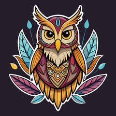 Feathers of Fate - Design a t-shirt sticker showcasing an owl with intricate patterns on its feathers, accompanied by a poetic ode to the owl as a symbol of fate and destiny