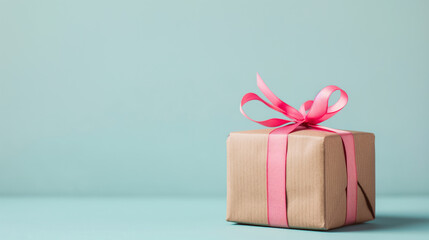 Fototapeta premium Wrapped gift with pink ribbon