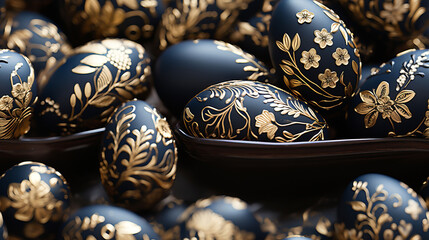 A luxurious seamless pattern featuring Easter eggs adorned with gold foil details.