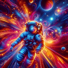 Vibrant Trippy and Stunning Space Image with Astronaut