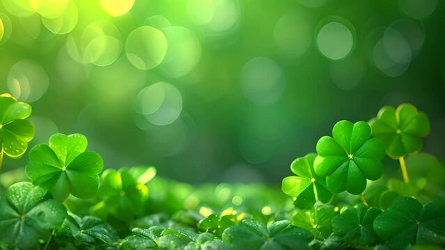 Abstract Bokeh background frame, in the style of St Patricks Day clovers, vector illustration, generative ai