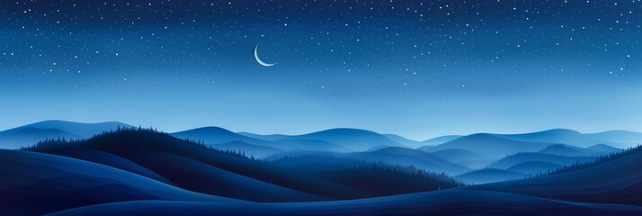 Obraz premium abstract illustration image of a night sky with mountain silhouette. 
