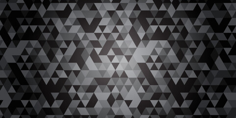 Abstract geometric black and gray background seamless mosaic and low polygon triangle texture wallpaper. Triangle shape retro wall grid pattern geometric ornament tile vector square element. - obrazy, fototapety, plakaty