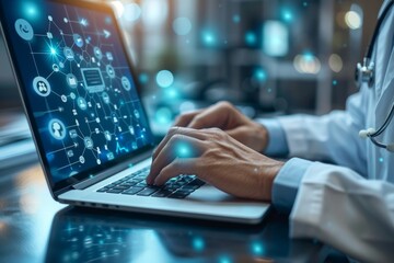 A doctor using AI Technology decision support systems.