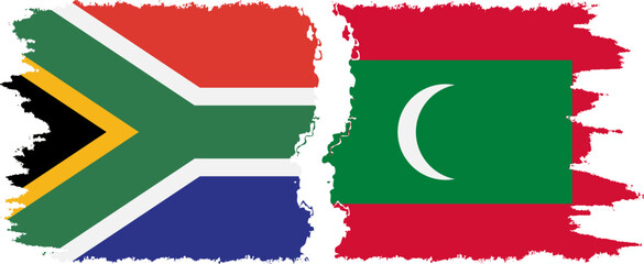 Maldives and South Africa grunge flags connection vector