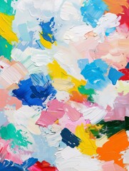 A vibrant painting filled with a variety of colors and paint strokes creating an abstract piece of art