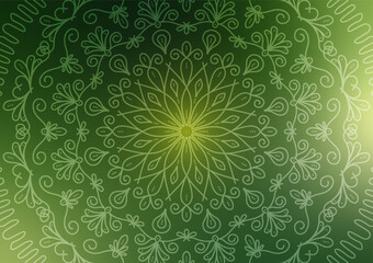 Fototapeta na wymiar Mandala flower culture green pattern background