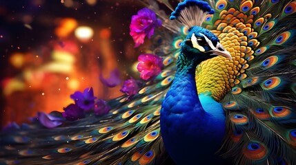 Elegante pavo real mostró sus coloridas plumas ia generativa
 - obrazy, fototapety, plakaty