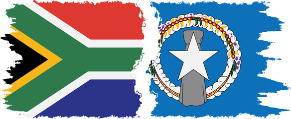 Northern Mariana Islands and South Africa grunge flags connection vector