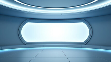 Futuristic blue light sci-fi chamber.