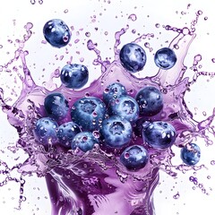 Blueberries Splash in Vibrant Purple Liquid