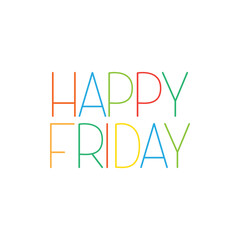 Vector lettering with the inscription happy Friday. Bright isolated lettering on a transparent background in colorful cartoon-style letters for decoration, printing, stickers, postcards