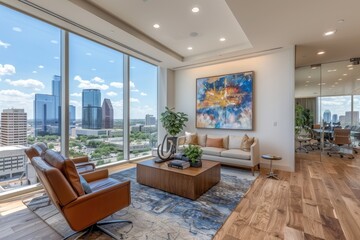 Fototapeta premium office room with beautiful skyline views professional photography