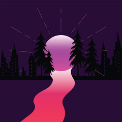 colorful sunset vector illustration template