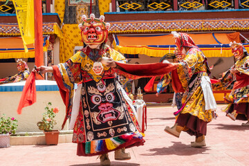 Masked monk dancing at the Takthok Tsechu festival, Sakti, Ladakh, India