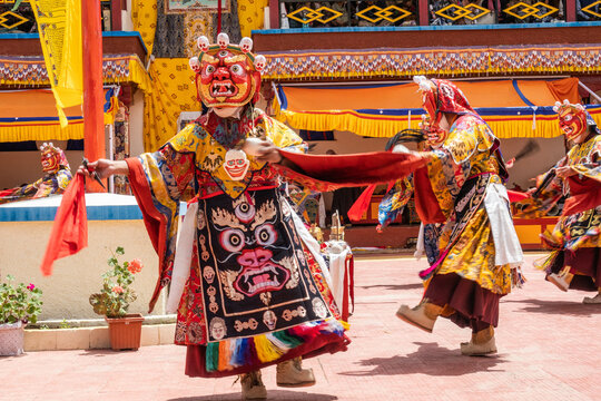 Masked monk dancing at the Takthok Tsechu festival, Sakti, Ladakh, India