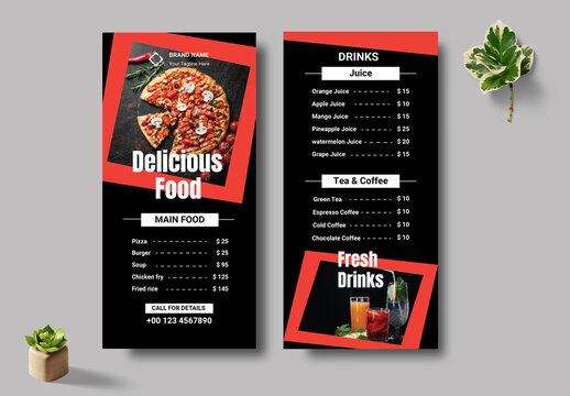 DL Rack Card Flyer For Food Menu