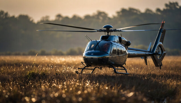 Helicopter surveying marshland