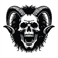 Skull on Fire, burning skull tattoo, Logo template, black and white vector illustration isolated on white background