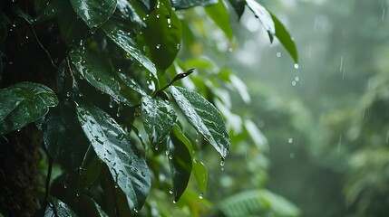 Nature's Symphony: Raindrops Serenade Verdant Leaves