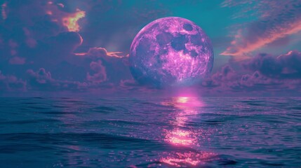 cinematic scene of a purple moon. 