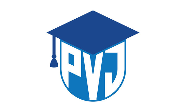 PVJ initial letter academic logo design vector template. school college logo, university logo, graduation cap logo, institute logo, educational logo, library logo, teaching logo, book shop, varsity