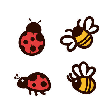cute ladybug and honey bee cartoon design
