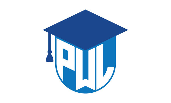 PWL initial letter academic logo design vector template. school college logo, university logo, graduation cap logo, institute logo, educational logo, library logo, teaching logo, book shop, varsity
