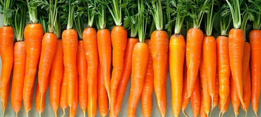 Vibrant texture background of fresh jumbo organic carrots for culinary and food projects