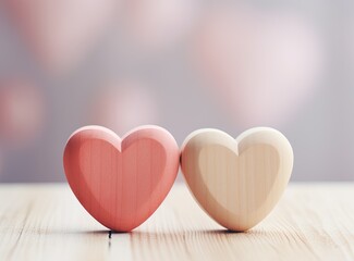wooden hearts lying on the table at valentines day
