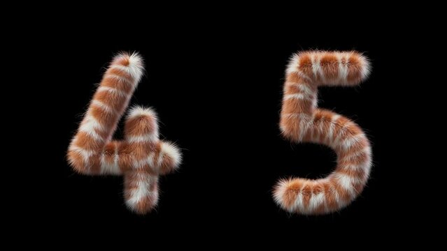 3D animation woolen numbers 4 and 5. Wool in the style of the Giraffe animal. The file contains an Alpha Channel. ProRes4 RGBA