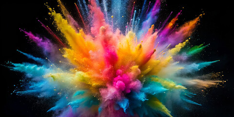 Explosion splash of colorful powder with freeze isolated on background, abstract splatter of...