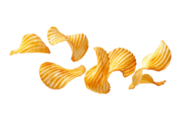 flying ridged potato chips on transparent background