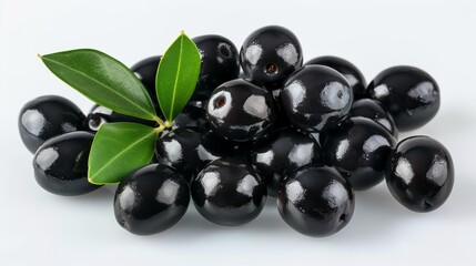 Single black olive fruit isolated on white background for striking visual appeal