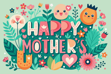 Fototapeta na wymiar card with text happy mothers day cute illustratio 