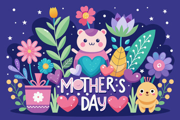 card with text happy mothers day cute illustratio 
