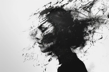 abstract portrait of a disintegrating woman - obrazy, fototapety, plakaty